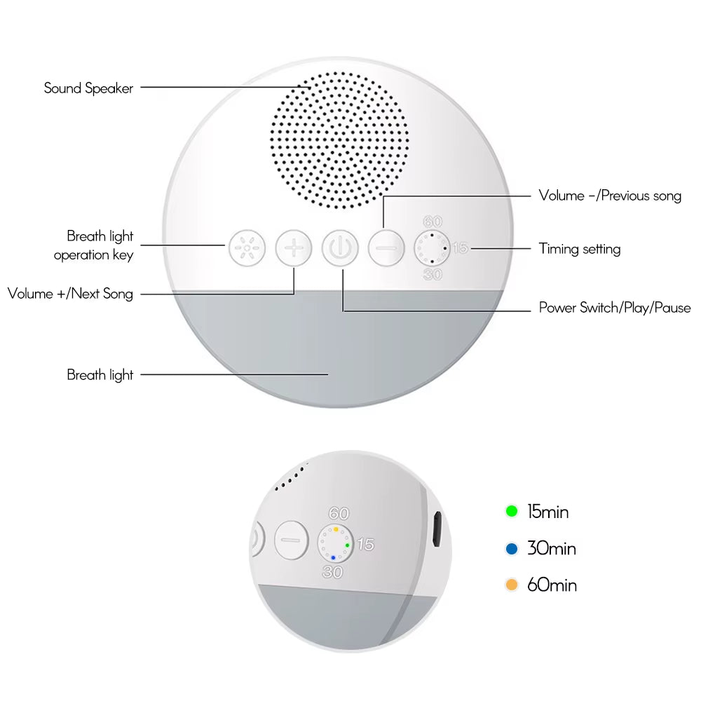 Baby White Noise Machine – USB Rechargeable Sleep Sound Player with Timer & Night Light